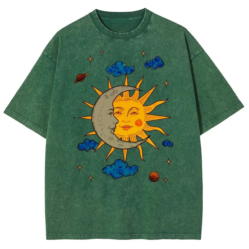 Moon and Sun Print Men's Oversize T-Shirt