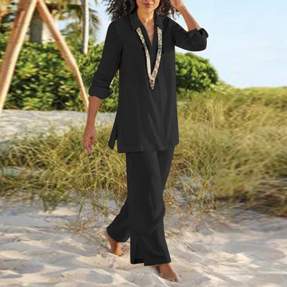 Women's Summer Kaftan-Style Two Piece Cotton Linen Suit