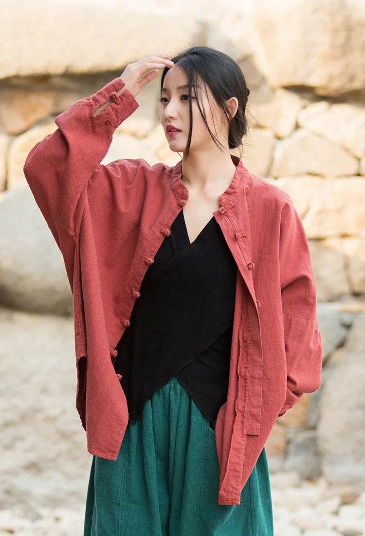 Fashion Cotton Linen Women's Stand Collar Jacket, Multi Colours