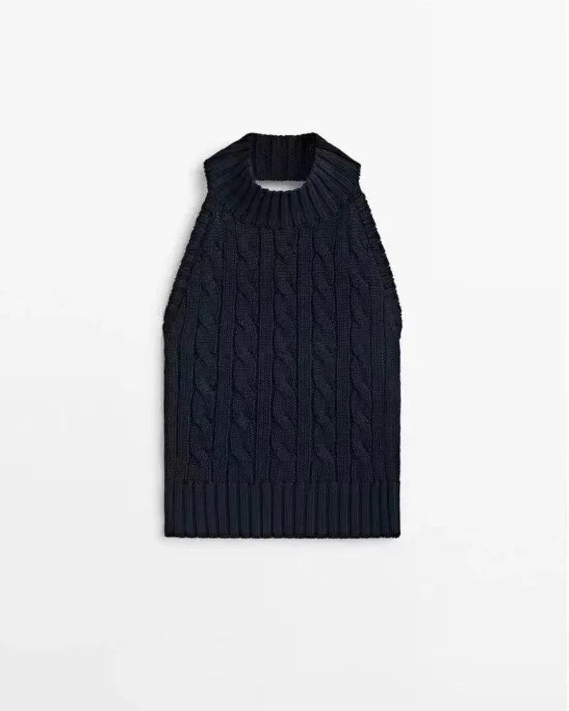 Women's High Neck Ribbed Knitted Woollen Vest Top, Catwalk Collection