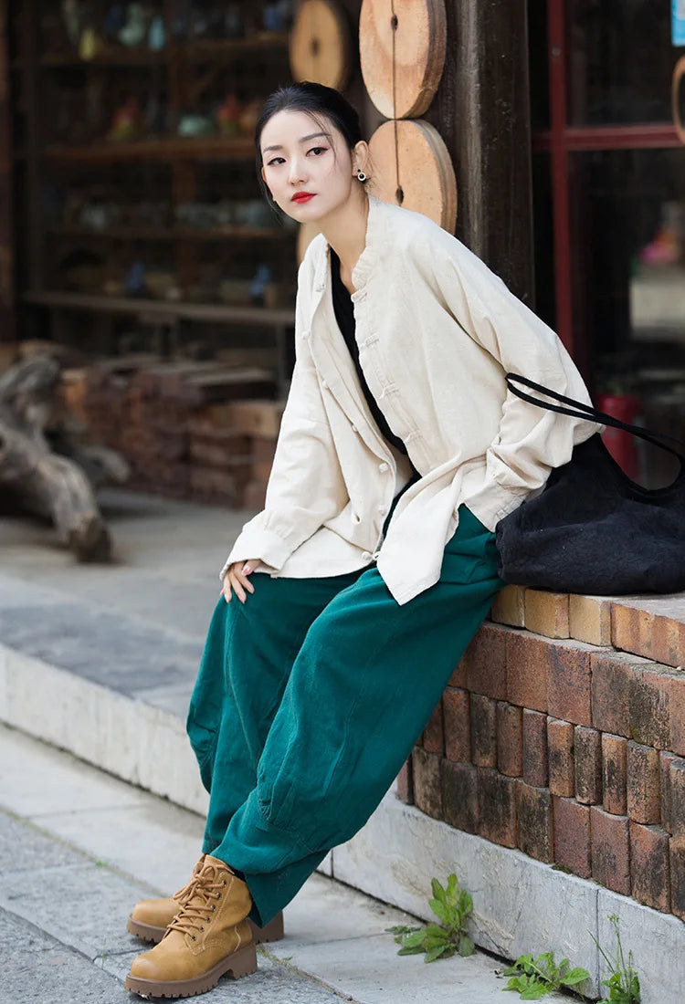 Fashion Cotton Linen Women's Stand Collar Jacket, Multi Colours