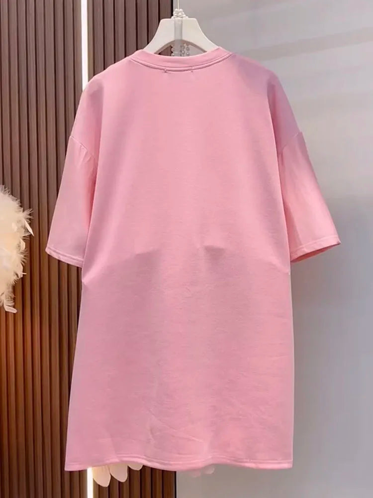 Loose Summer Glam Feather Short-Sleeve Women's Short Dress