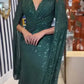 Elegant Sequin Evening Dress, V-Neck Cloak Sleeves