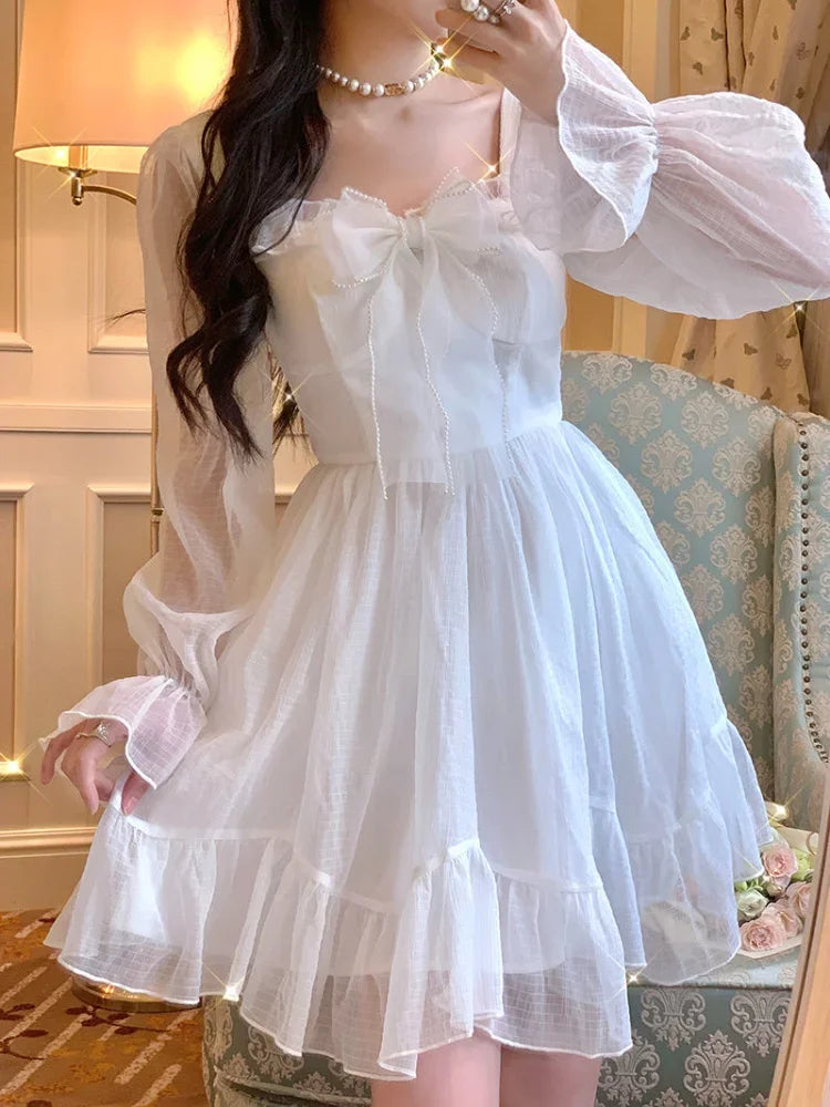 French Sweet Summer Princess Dress, White Chiffon Special Occasion Dress