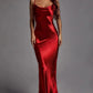 Metallic Gold Maxi Dress, Elegant Satin Backless Women's Gown