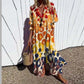 Women's Bright Vibrant Circle Print Long Dress, Plus Sizes