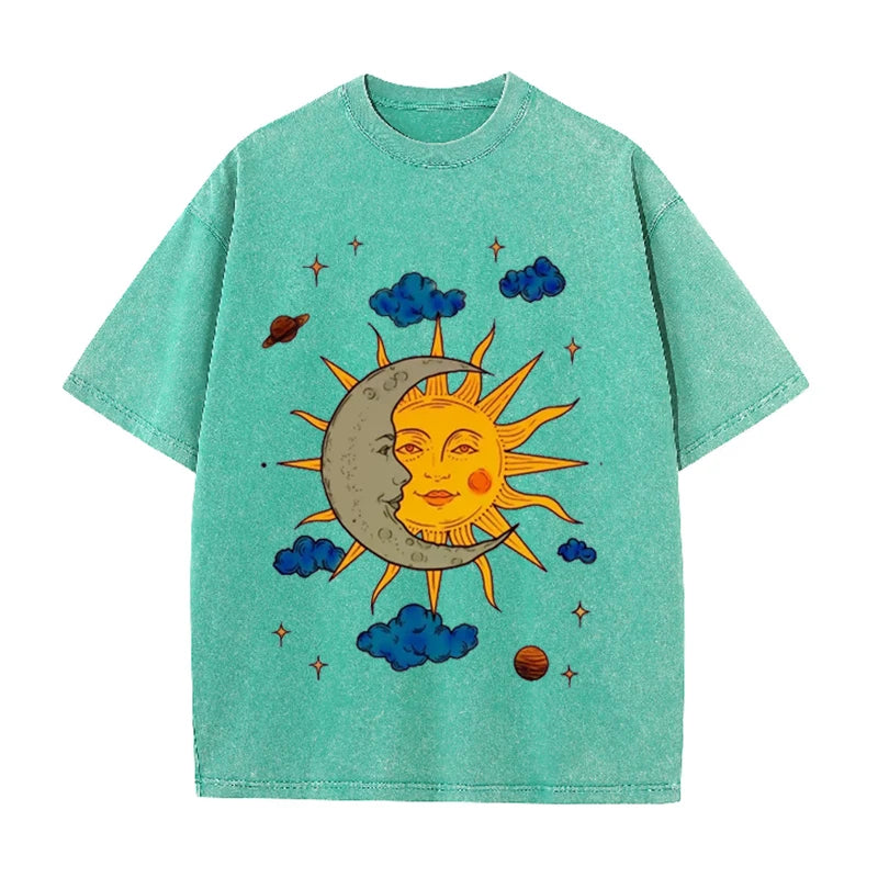 Moon and Sun Print Men's Oversize T-Shirt