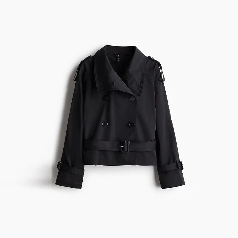 Vireous Women's Short Jacket Belted Trench Coat