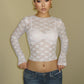 Vireous Long Sleeve See-Through Lace Crop Top