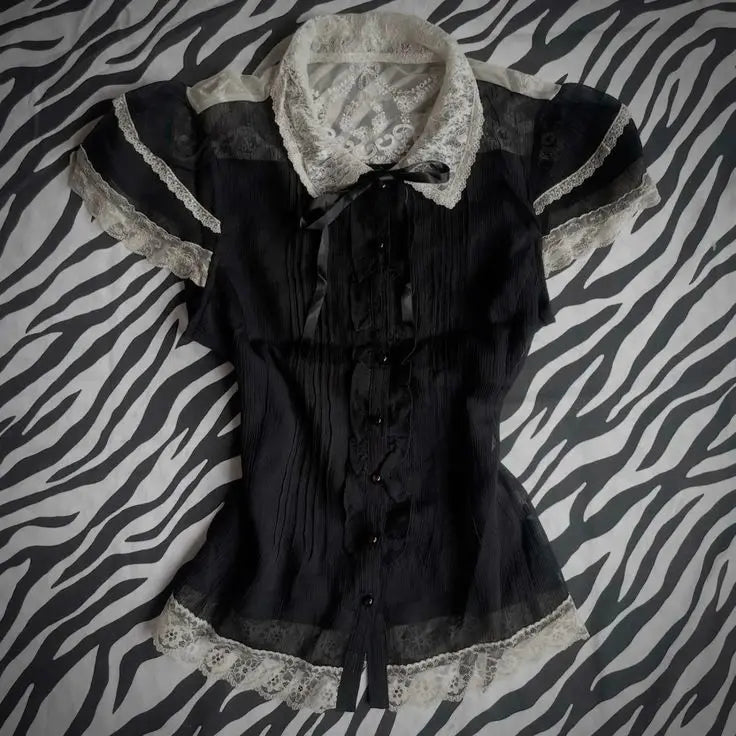 Dark Cross Classic Punk Emo Plaid Vintage Smock Top with Matching Skirt