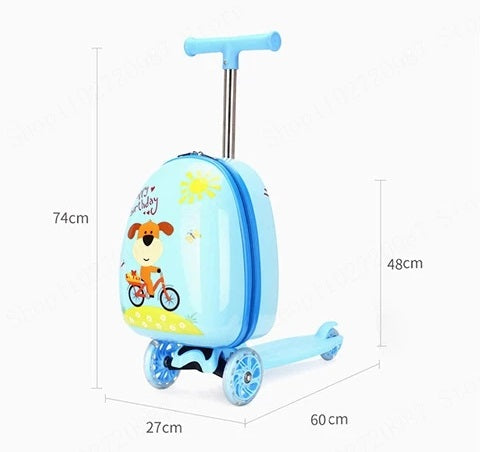 Kids Scooter Suitcase on Wheels, Carry-On Luggage Skateboard, Cartoon Design