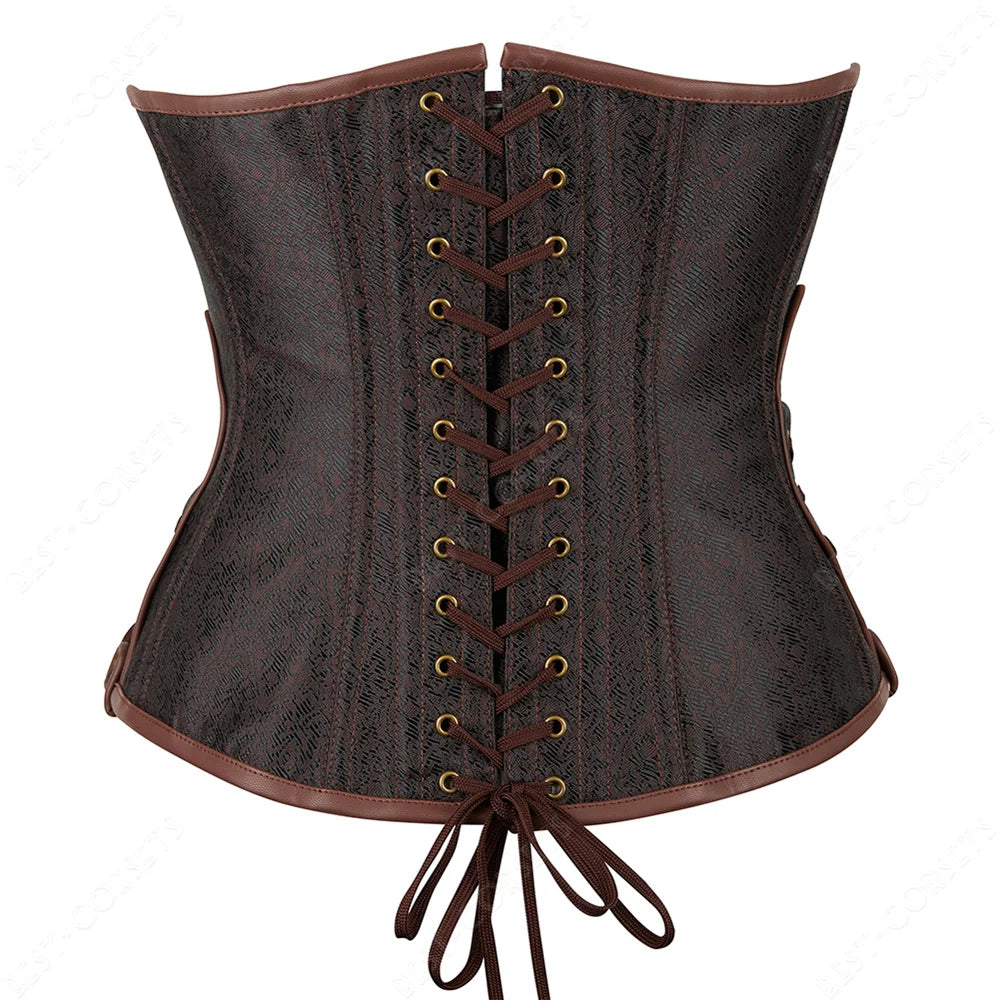 Women's Steampunk Faux-Leather Underbust Corset in Brown