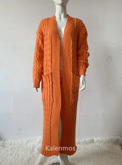 Vireous Very Long Cardigan, Women's Cable Knit Jacket, Multicolours