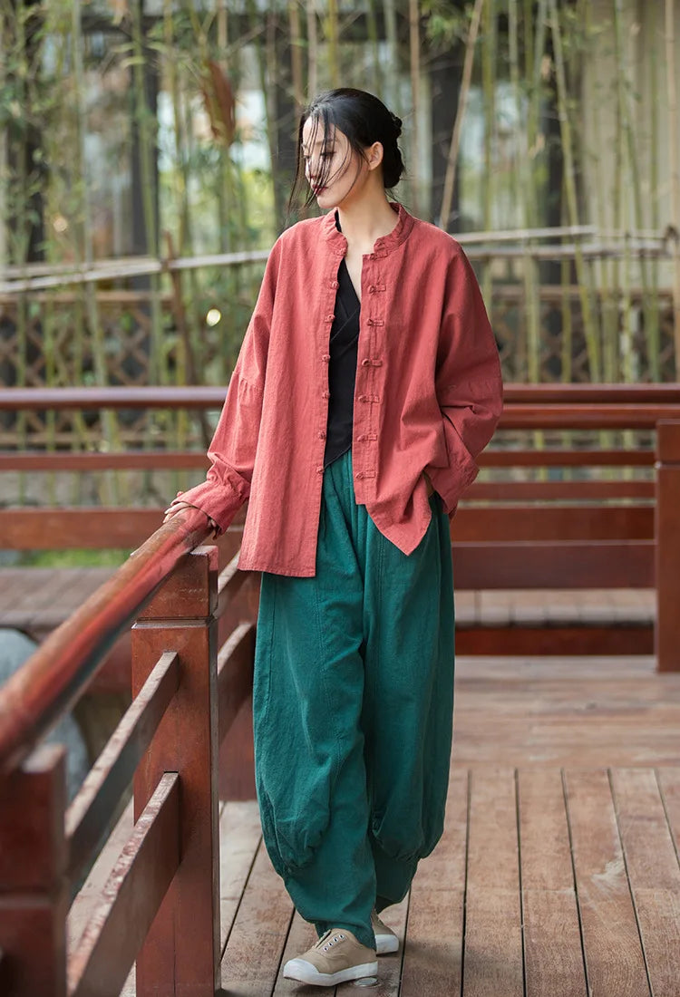 Fashion Cotton Linen Women's Stand Collar Jacket, Multi Colours