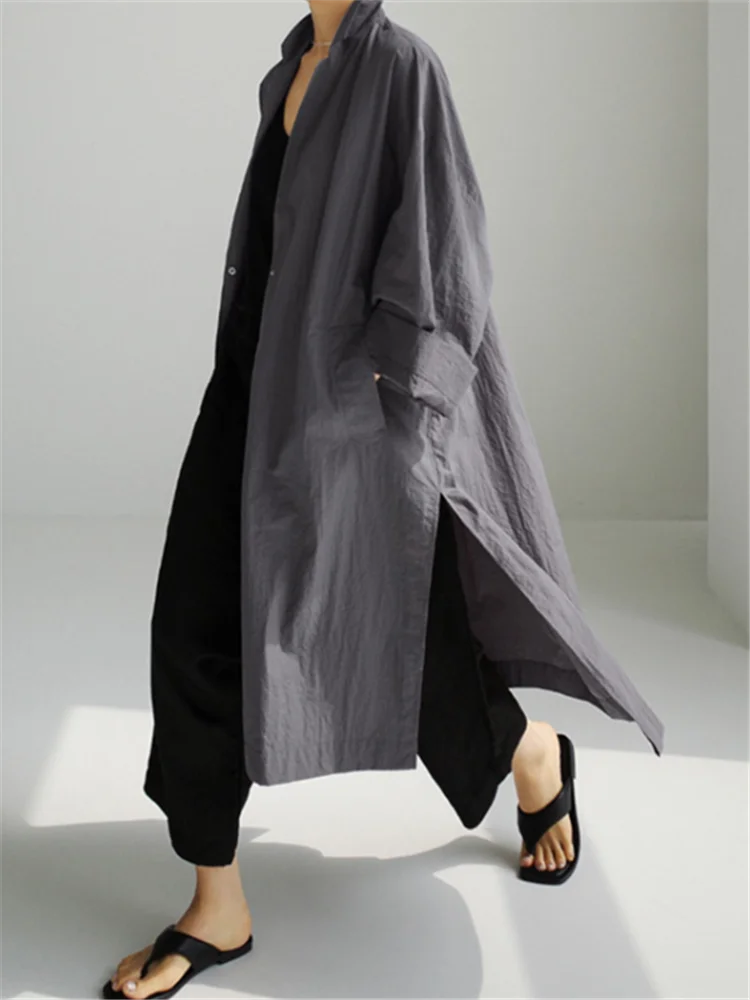 Vireous Cotton and Linen Women's Fashion Casual Loose Shirt Coat