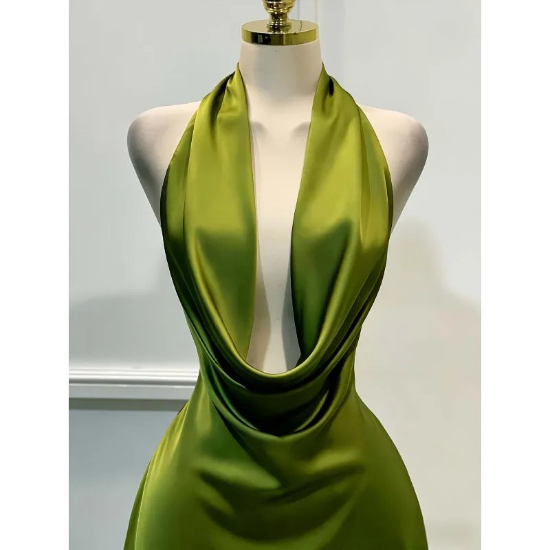 Vireous Satin Party Mini Dress, Open Back Summer Evening Wear