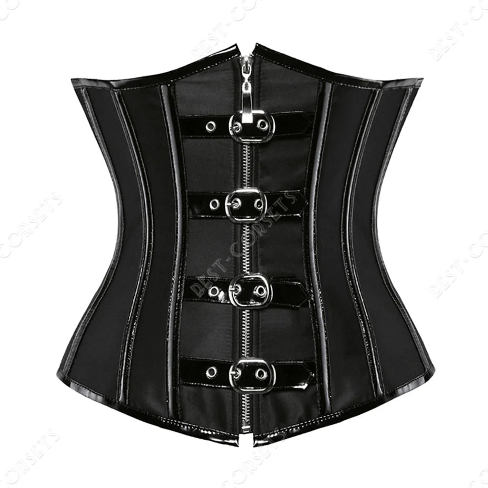 Women's Steampunk Faux-Leather Underbust Corset in Brown