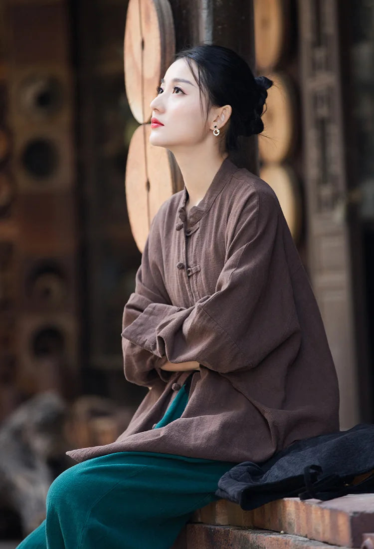 Fashion Cotton Linen Women's Stand Collar Jacket, Multi Colours