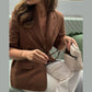 Cotton Linen Women's Belted Businesswear, Coffee Jacket and Shorts Two-Piece