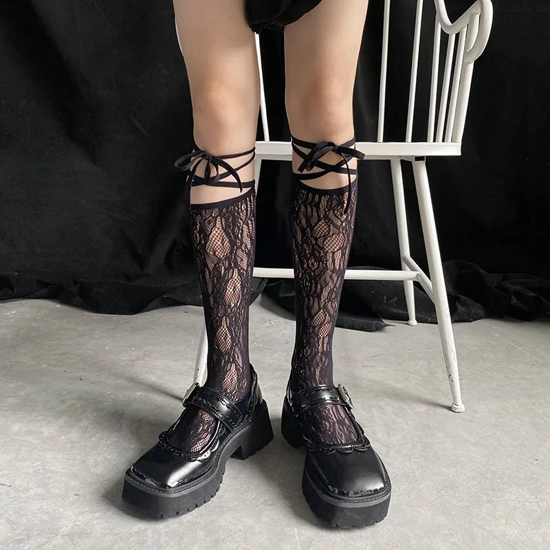Streetwear Split Toe Socks, Strappy Lace Fishnet Stockings, Multi Designs