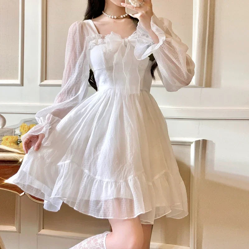 French Sweet Summer Princess Dress, White Chiffon Special Occasion Dress