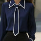 Vireous Women's Fashion Tie and Lapel Contrast-Colour Business Shirt