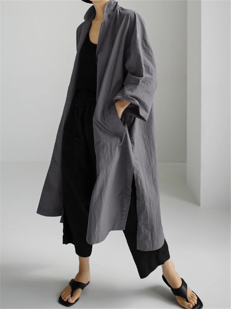 Vireous Cotton and Linen Women's Fashion Casual Loose Shirt Coat