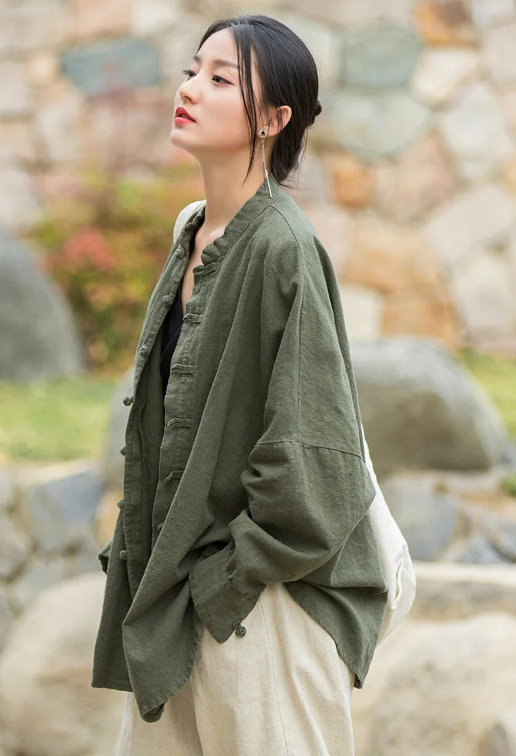 Fashion Cotton Linen Women's Stand Collar Jacket, Multi Colours