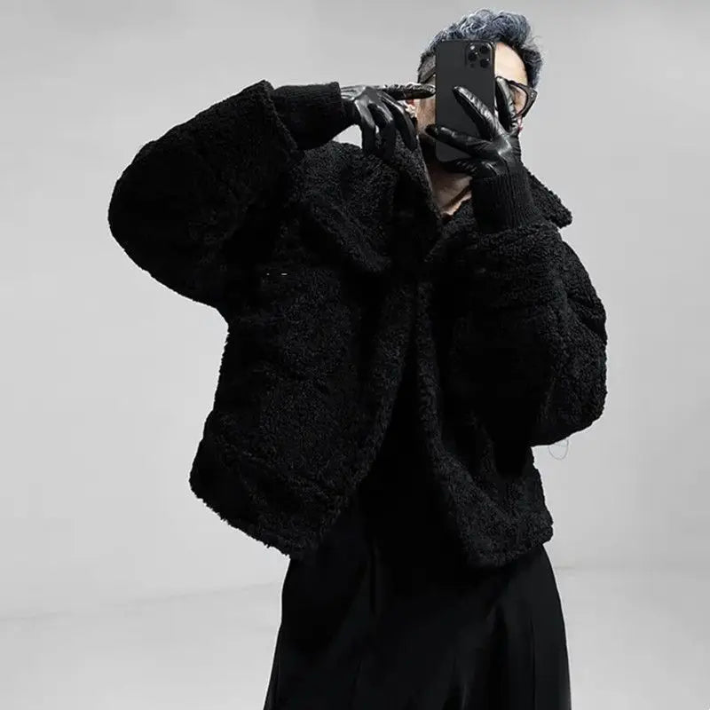 Men's Faux Lambswool Soft Plush Bomber Jacket, Autumn and Winter Collection