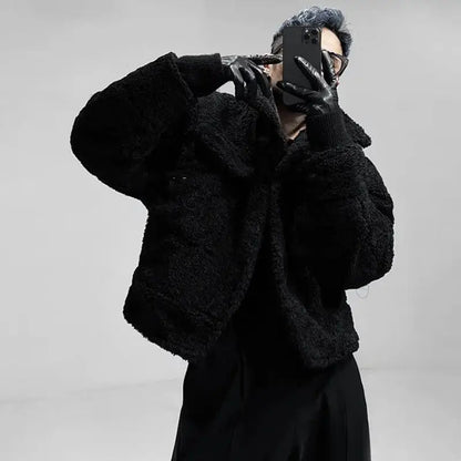 Men's Faux Lambswool Soft Plush Bomber Jacket, Autumn and Winter Collection