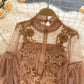 Lace See-Through Puff-Sleeve Vintage Fashion Blouse