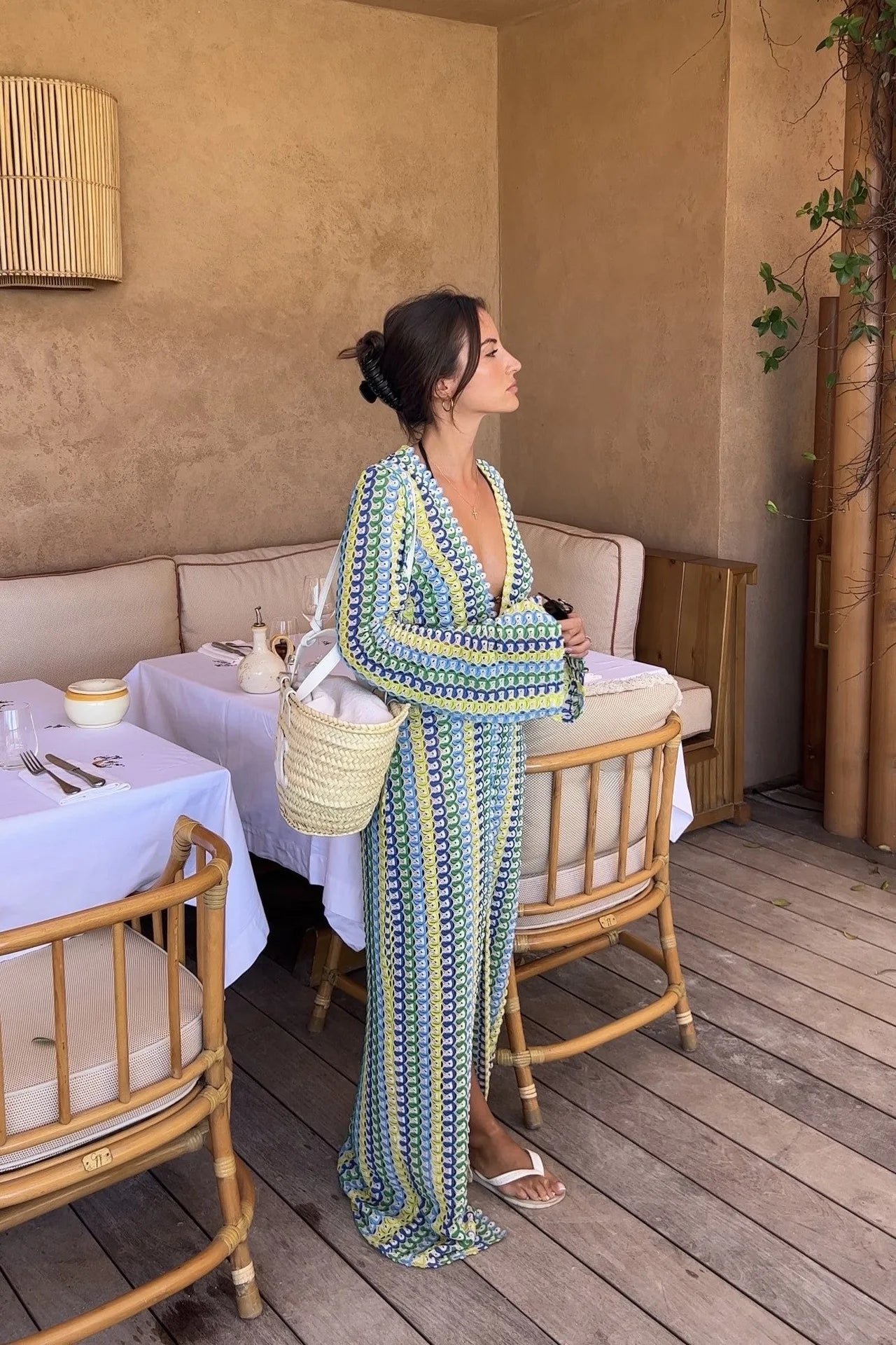 Vireous Crochet Colourful Women's Stripe Maxi Dress