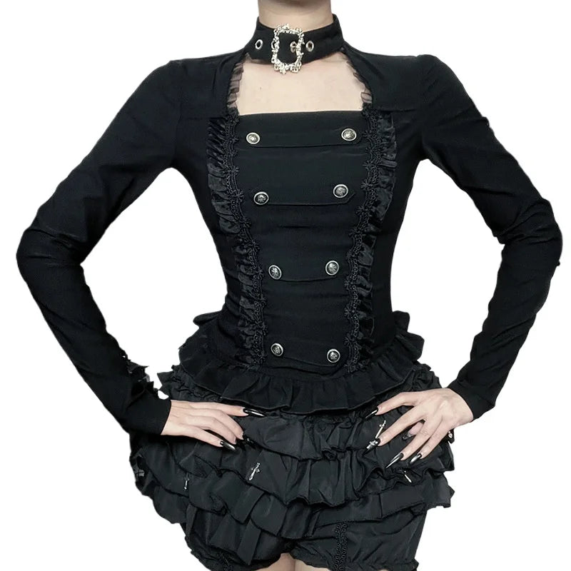 Dark Cross Alt-Goth Form-Fitting Bandage Jacket with Buckle Collar