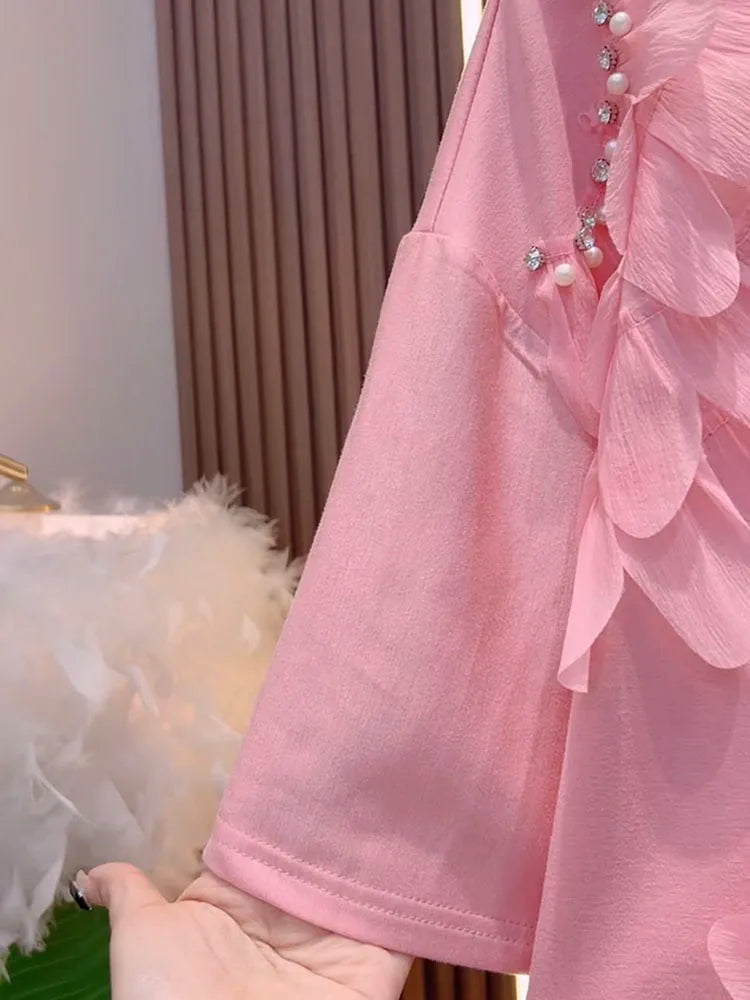 Loose Summer Glam Feather Short-Sleeve Women's Short Dress