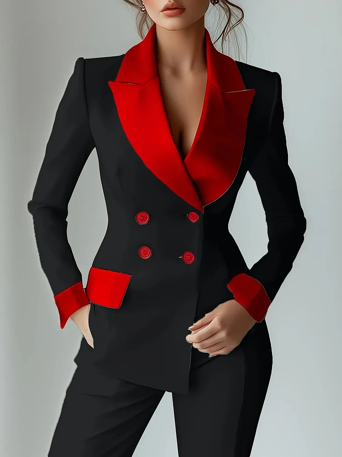 Women's Patchwork-Tailored Contrast Colour Blazer, Notched Collar Fashion Jacket