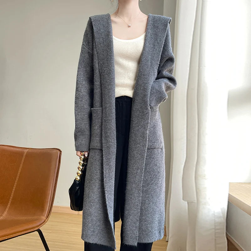 Vireous Lazy-Style Thickened Wool Knit Long Cardigan Coat
