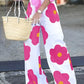 Vireous Loose Wide-Leg Contrast Colour Floral-Printed Casual Pants