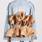 Women's Comfort Stone-Washed Denim Jacket with Bold Ruffles, Catwalk Collection