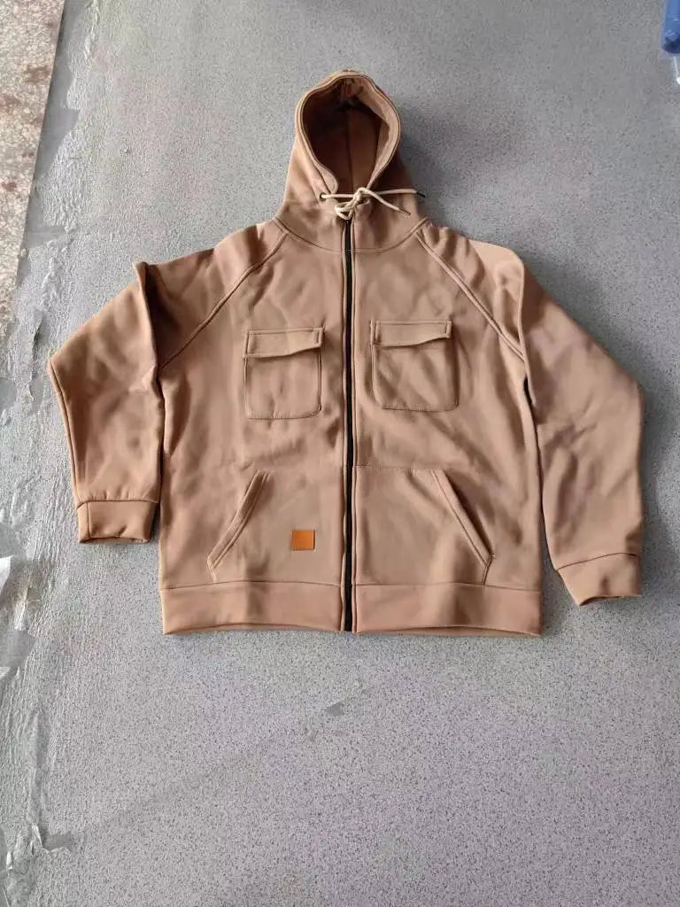 Men's Thickened Solid Hoodie, Mullti Pockets