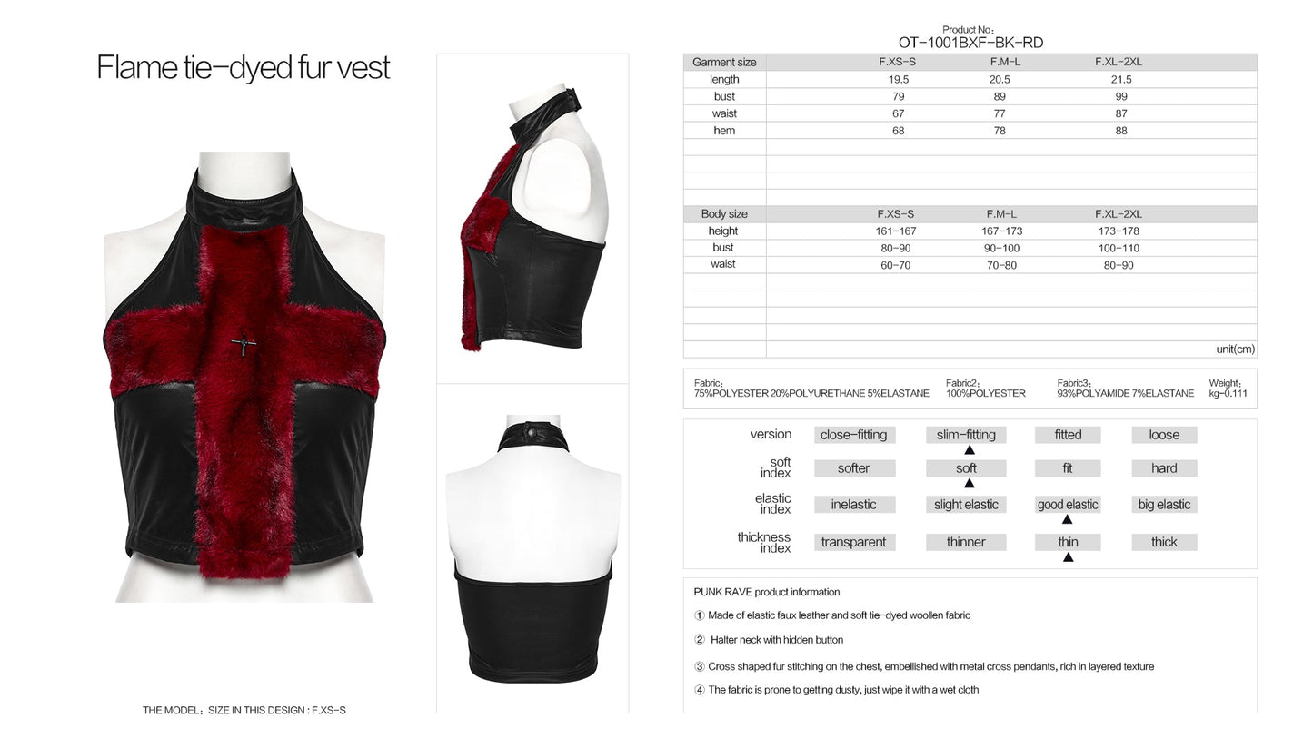 Punk Rave Valora Cross Fur Halter Top In Crimson