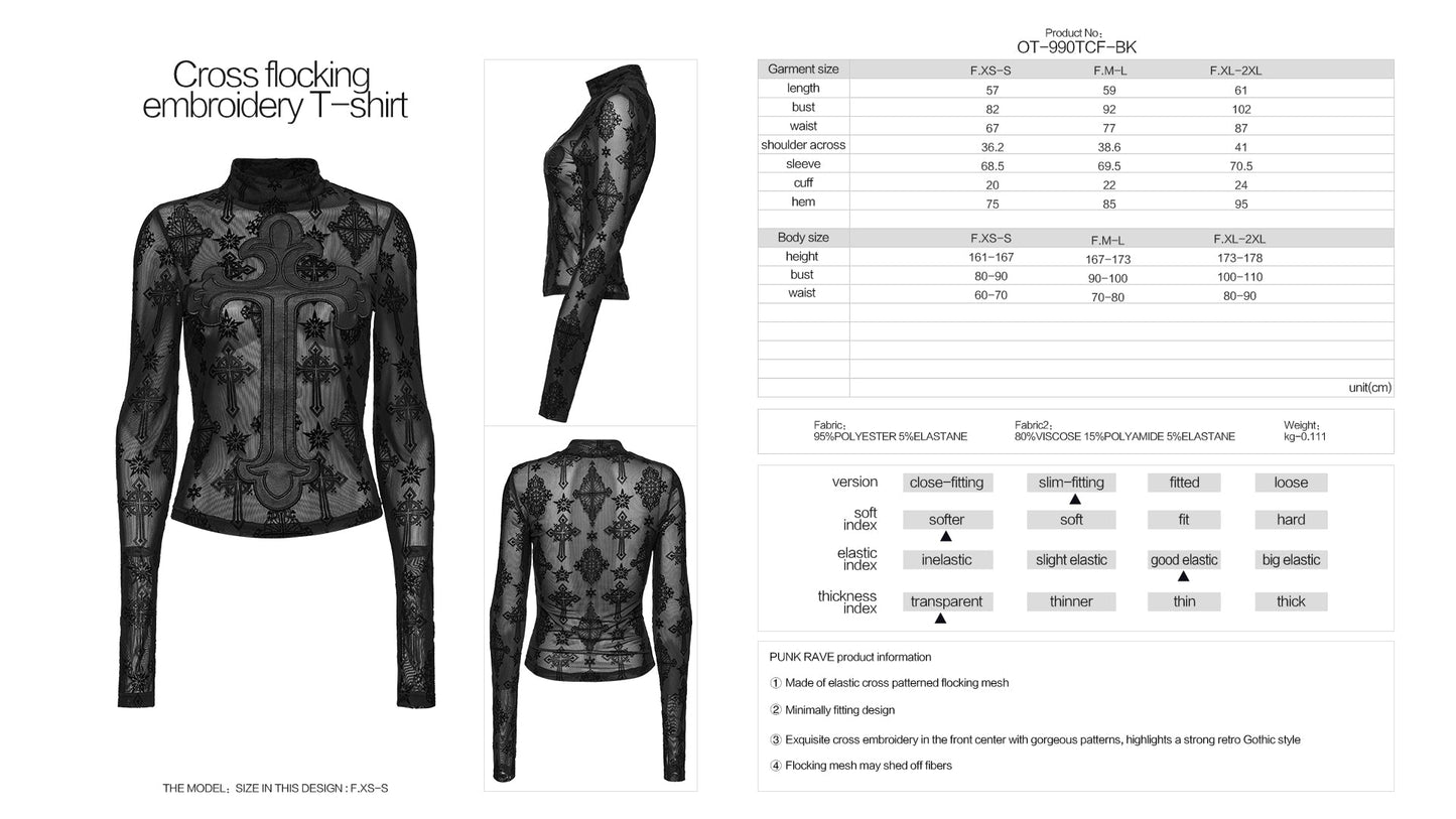 Punk Rave Morrigan Cross-Embroidered Mesh Top