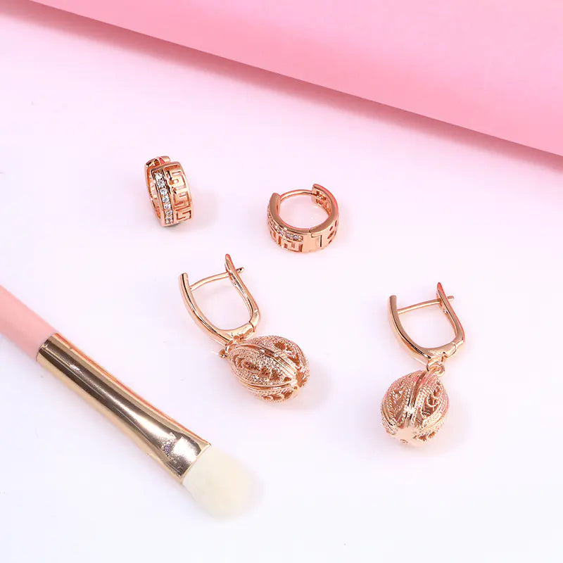 Rose Gold Renaissance-Style Earrings with Zirconia Gemstones