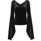 Dark In Love Violet Black Velvet Top with Dramatic Bell Sleeves