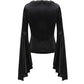 Dark In Love Violet Black Velvet Top with Dramatic Bell Sleeves