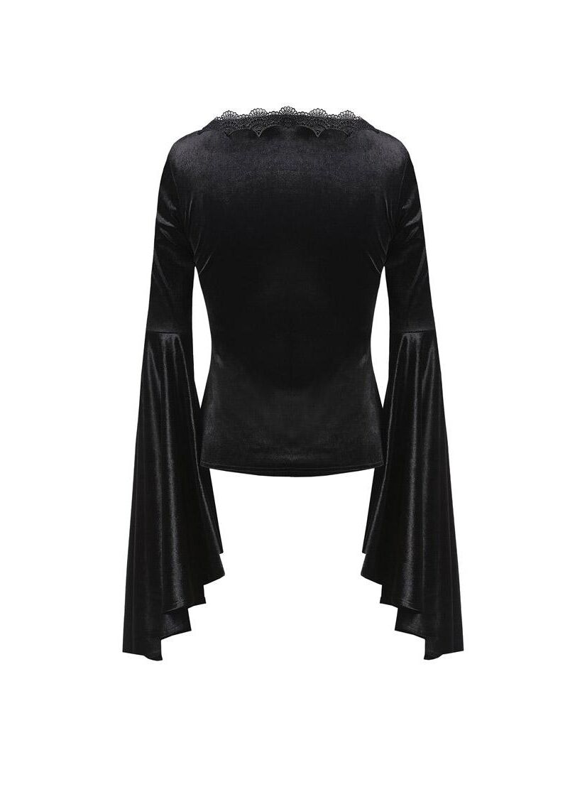 Dark In Love Violet Black Velvet Top with Dramatic Bell Sleeves