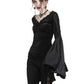 Dark In Love Violet Black Velvet Top with Dramatic Bell Sleeves