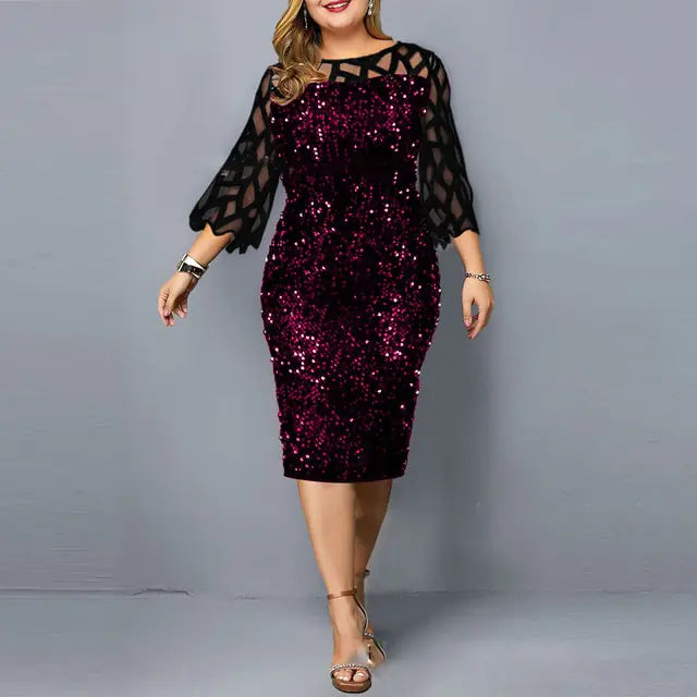 Vireous Elegant Sequin Long Flowing Sleeve Party Dress