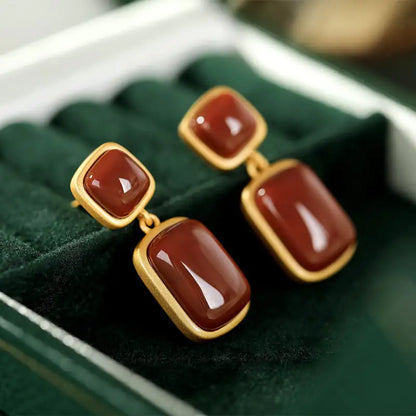 925 Sterling Silver Gold-Plated Red Agate Earrings