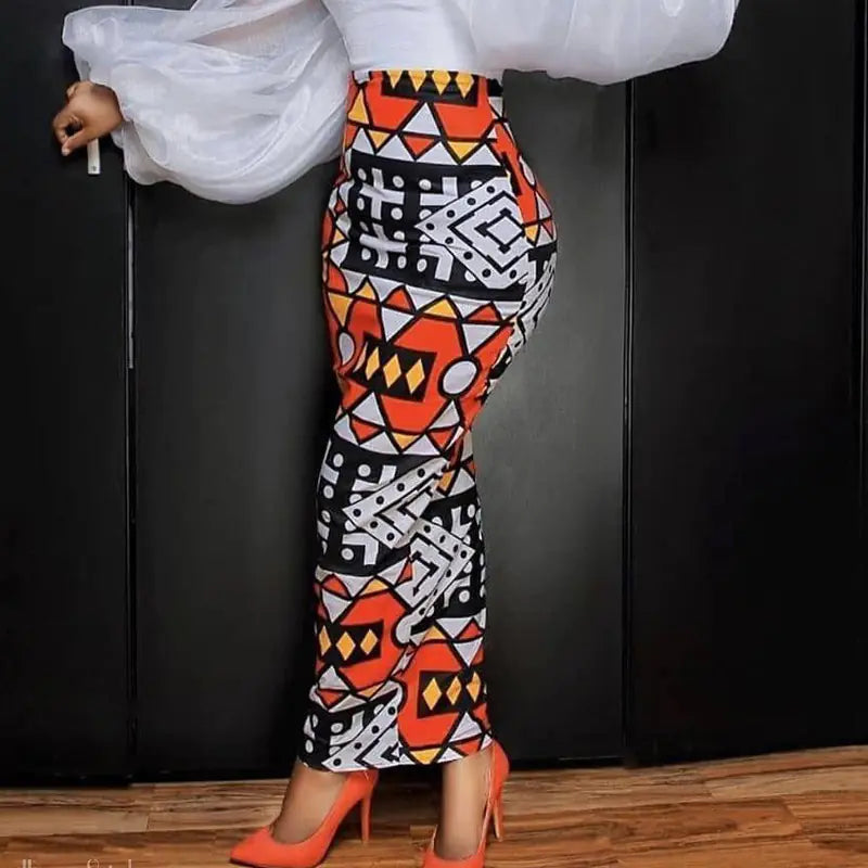 High Waist Slim Geometric Print Skirt, Plus Sizes