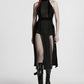 Punk Rave Selene Velvet Mesh High Slit Goth Dress In Black